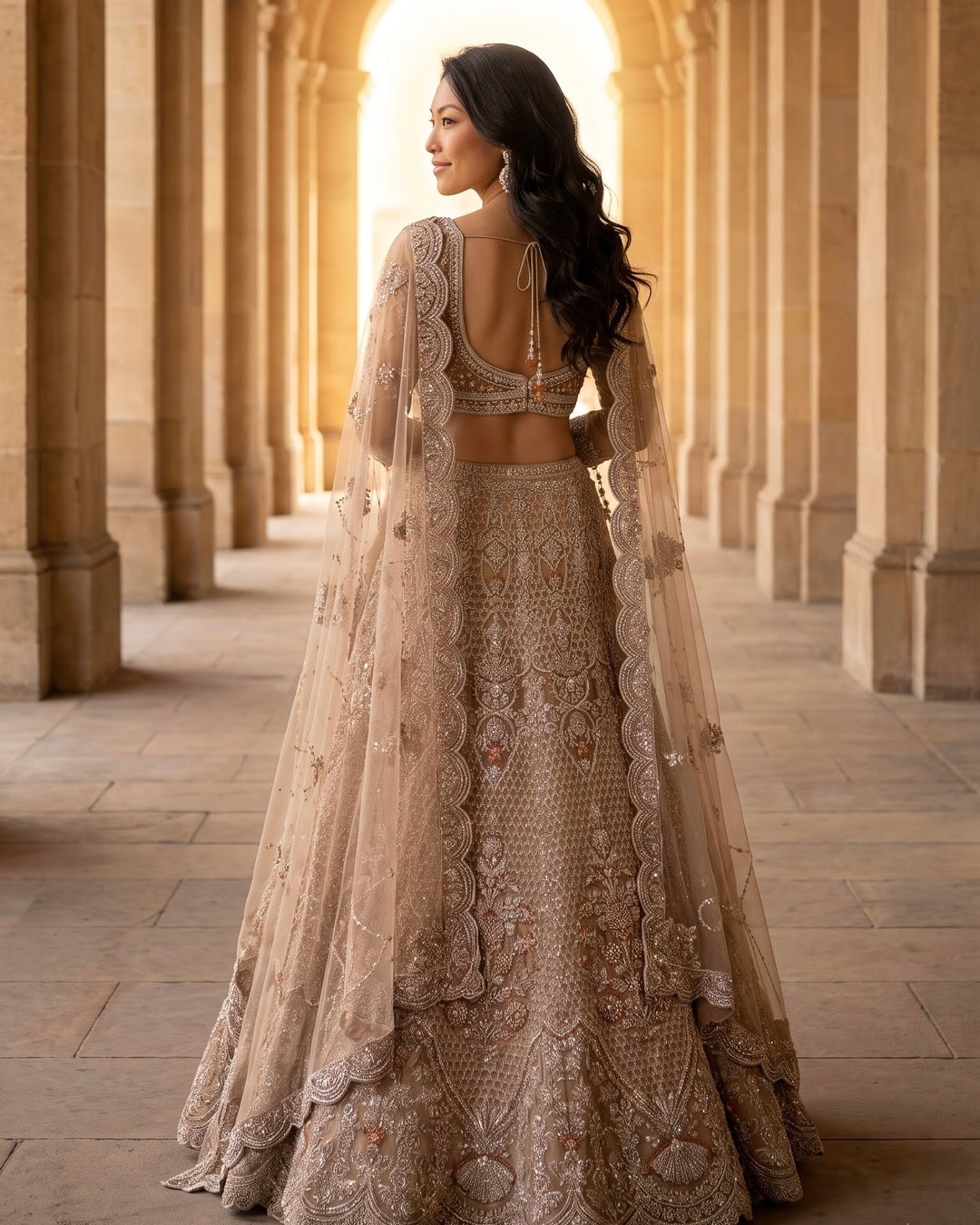 Beige Net Embroidered Dupatta with Elegance (54601)