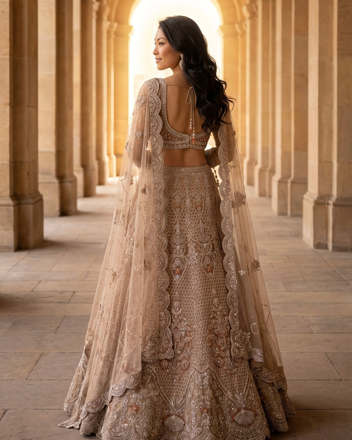 Beige Net Embroidered Dupatta with Elegance (54601)
