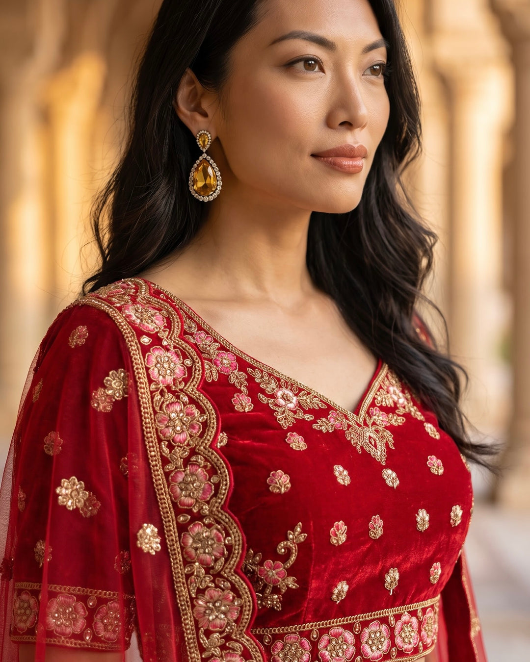 Crimson Velvet Bridal Lehenga with Embroidery (51900)