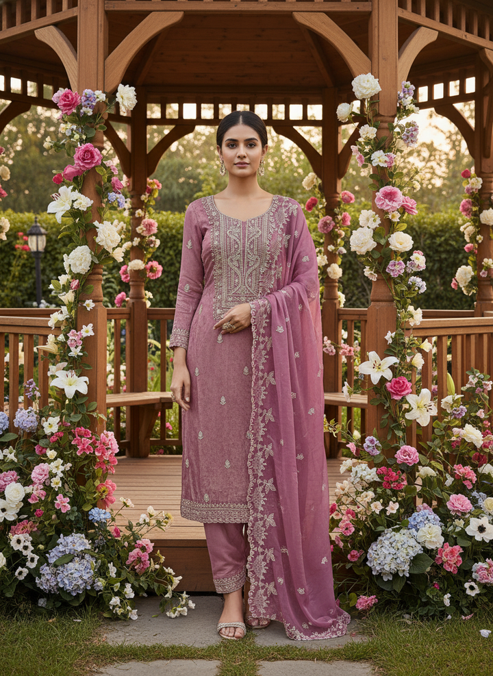 Pink Organza Handworked Cutdana Festive Ensemble (55103)