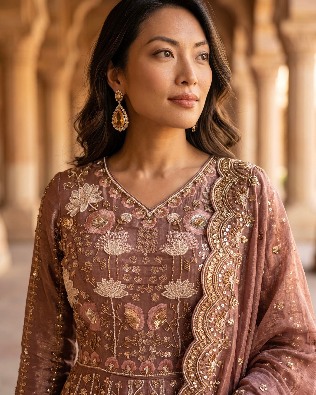 Lavender Tissue Embroidered Indo Western Ensemble (59230)