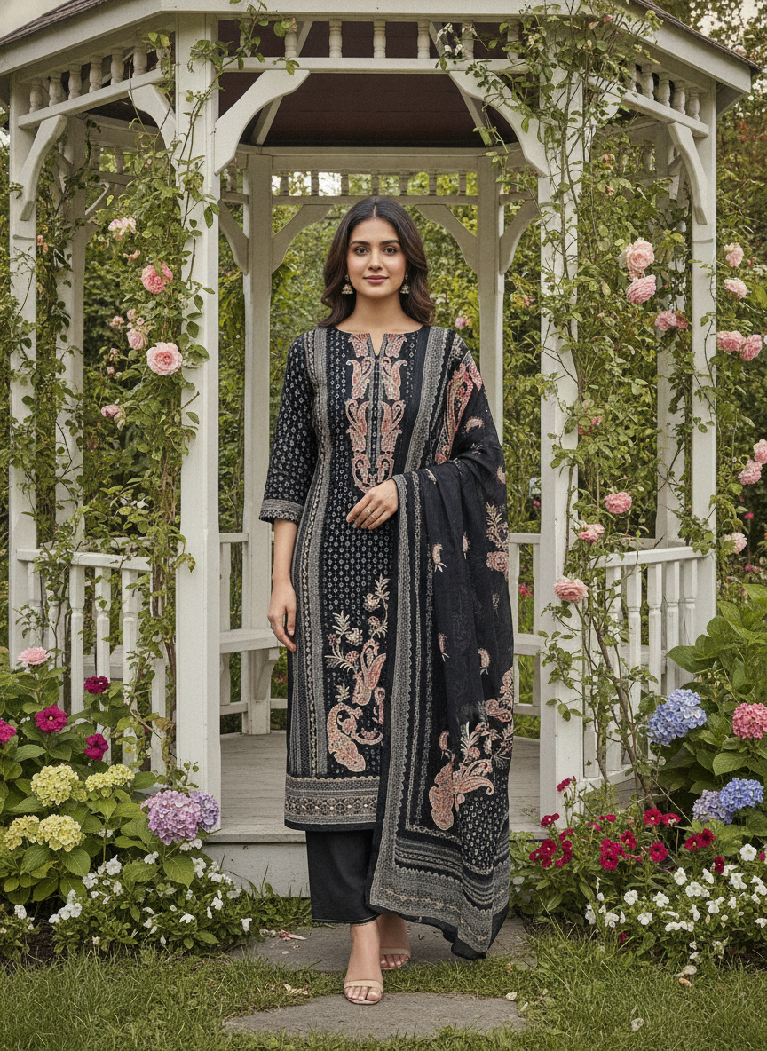 Black Embroidered Cotton for Festive Evenings (58633)
