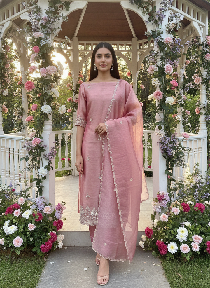 Pink Organza Embroidered Festive Ensemble (58043)