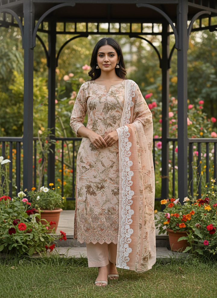 Peach Cotton Embroidered Unstitched Elegance (54983)
