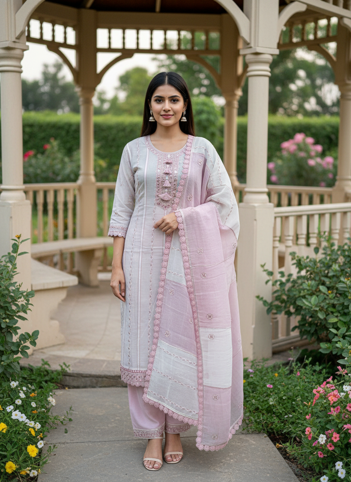 Light Pink Sequin Embroidered Mull Fabric (53389)