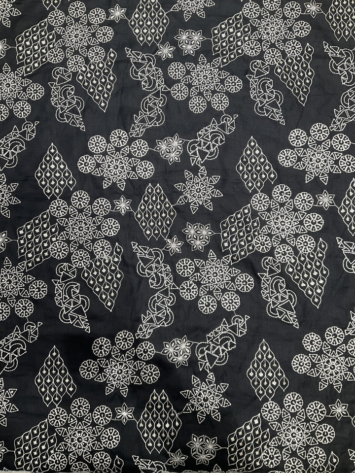 Midnight Black Linen with Allover Embroidery (53980)