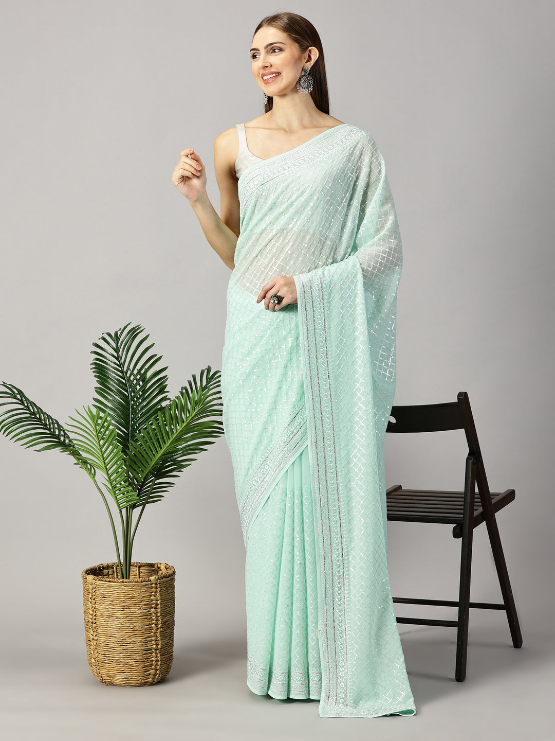 Georgette Thread Embroidered Saree