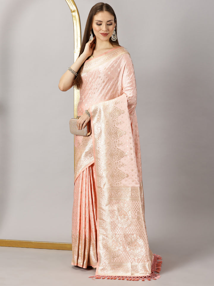 Pink Woven Satin Silk Saree