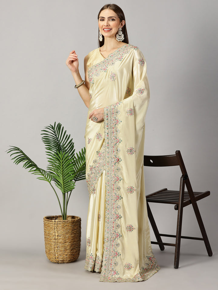 Crepe Zari Embroidered Saree