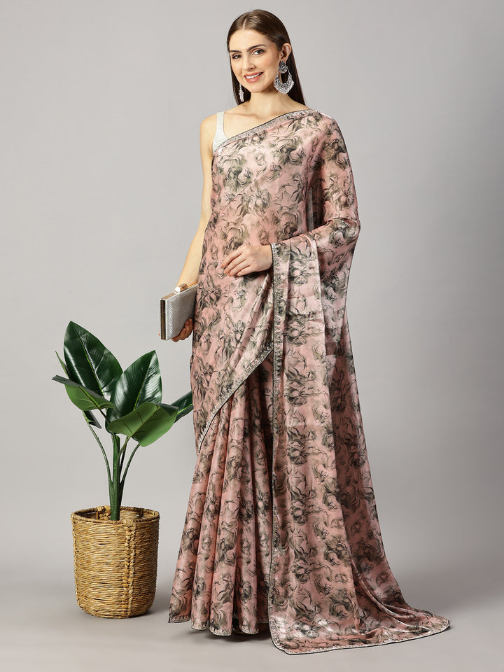 Printed organza Embroidered Saree