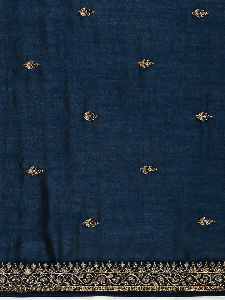 Fazals Nile Blue Embroidered Unstitched Silk Salwar Suit