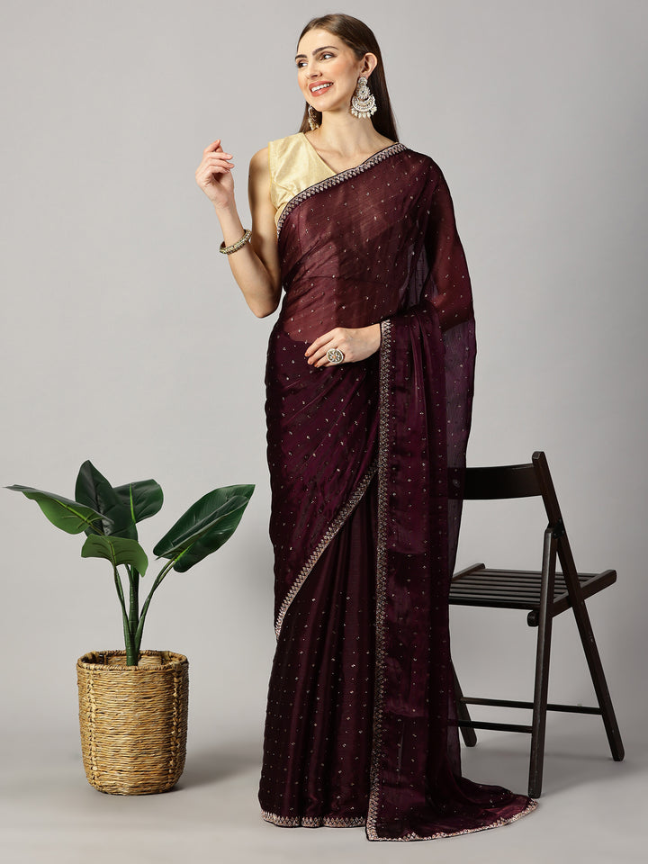 Organza Stone Embroidered Saree