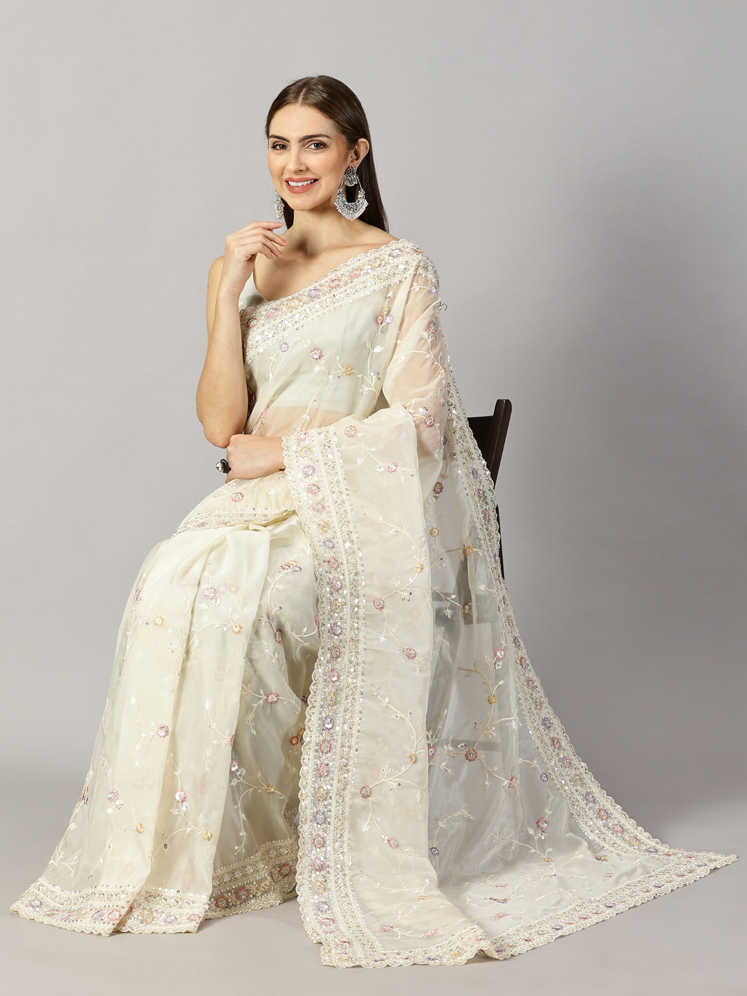 Organza Embroidered Saree