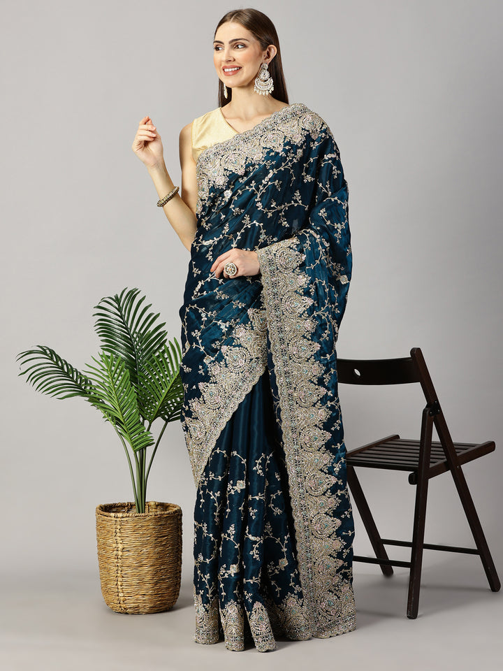 Organza Stone Embroidered Saree