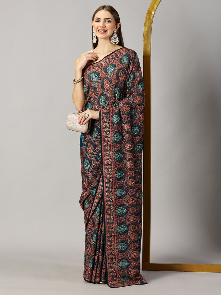 Georgette Thread Embroidered Saree