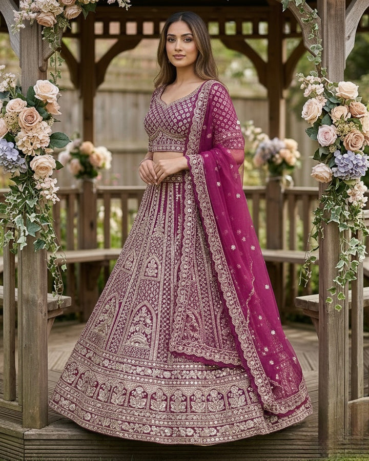 Purple Embroidered Net Dupatta with Heritage Elegance (55076)