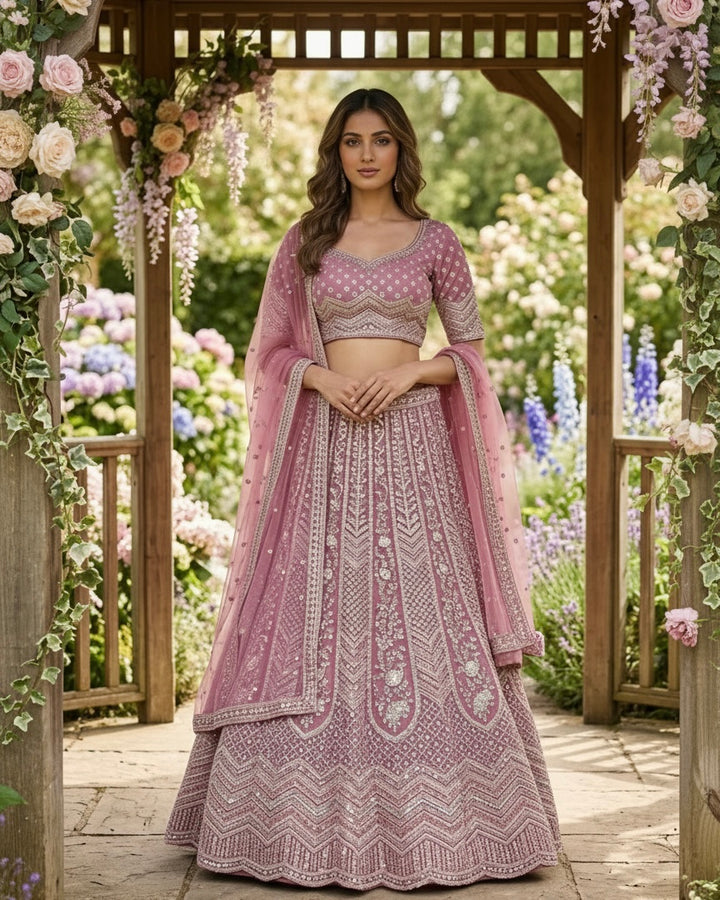 Embroidered Pink Net Heritage Dupatta (55070)