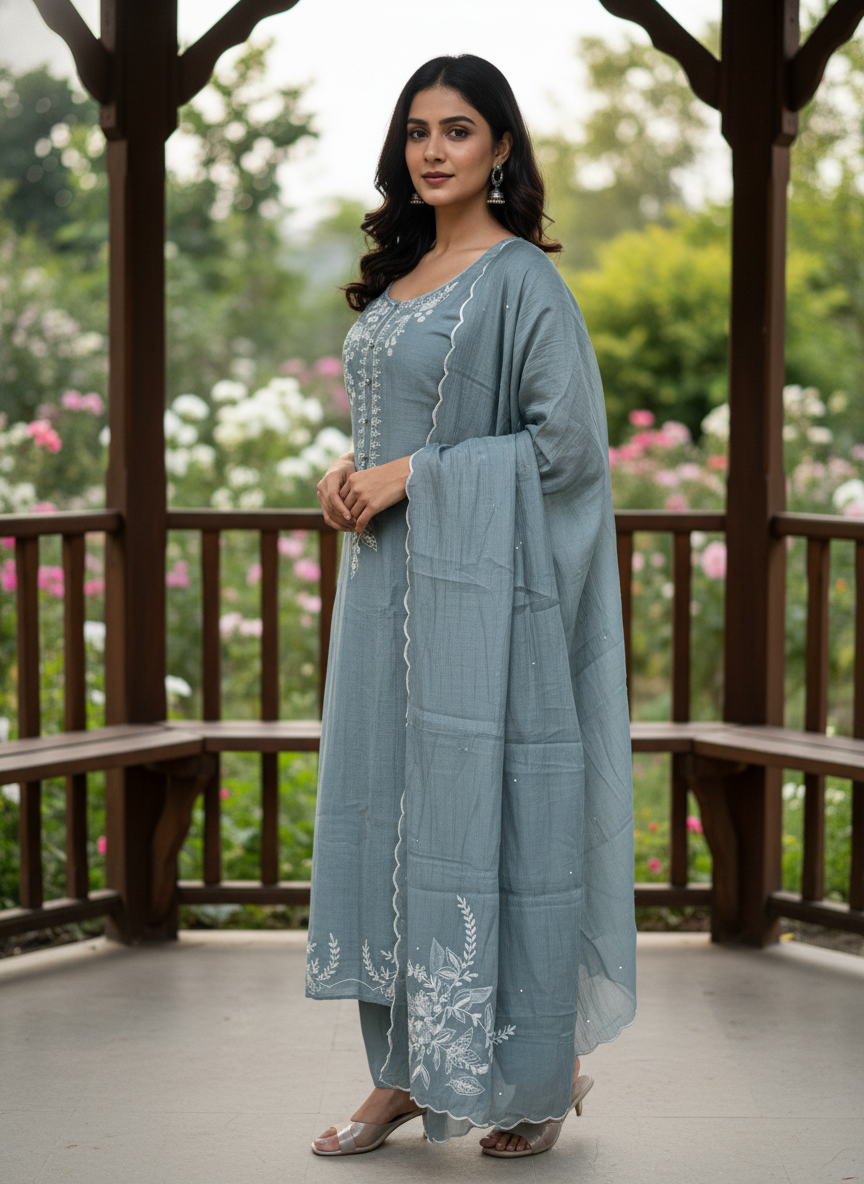 Grey Mull Sequin Embroidered Unstitched Fabric (54043)