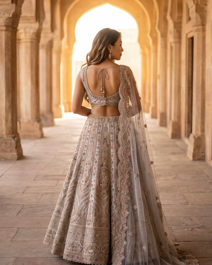 Embroidered Grey Tissue Bridal Dupatta (38501)