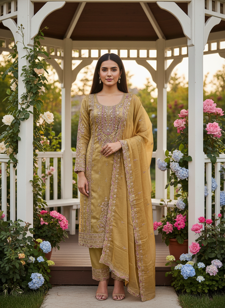 Mustard Tissue with Zari Stone Embellishment (53532)