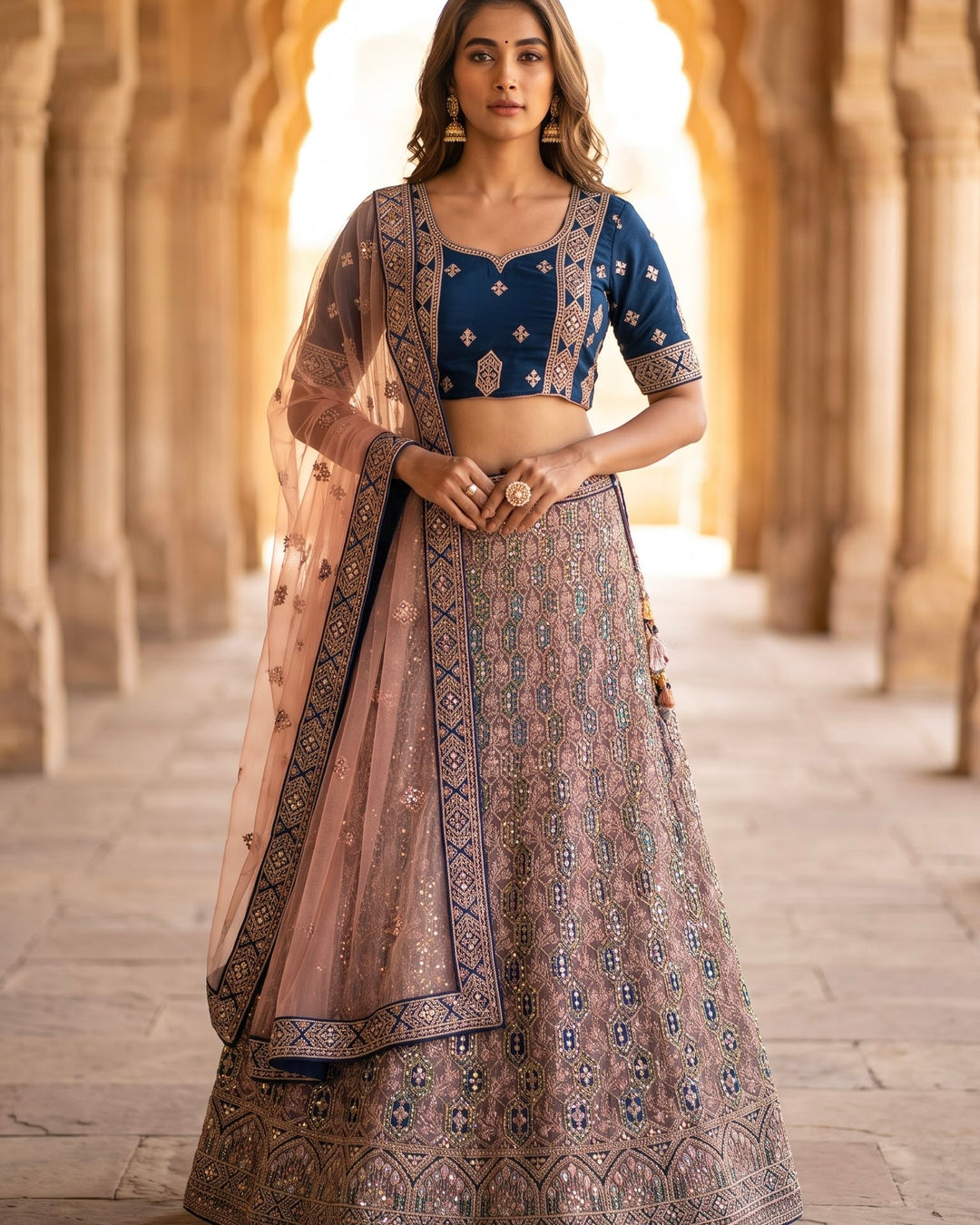 Lavender Organza Bridal Dupatta with Exquisite Embellishment (28417)