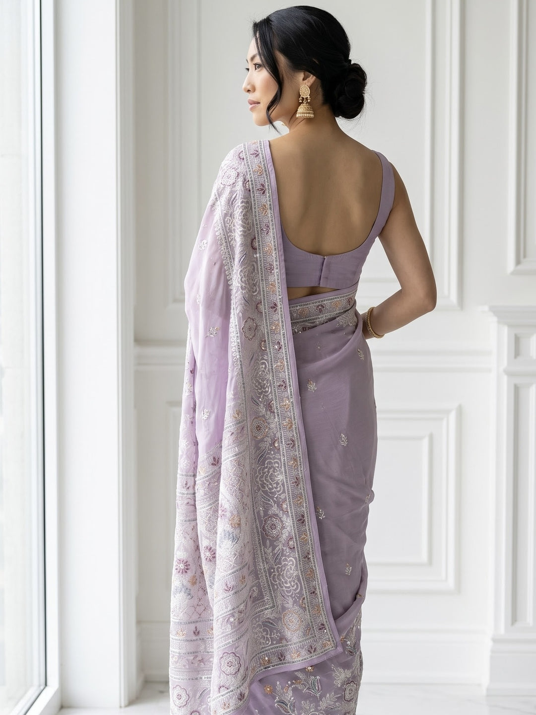 Embroidered Chiffon Saree for Festive Elegance (44278)