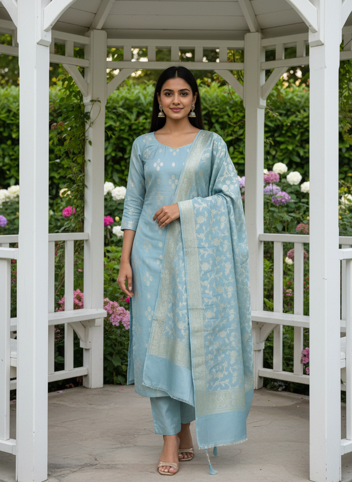 Light Blue Silk Unstitched Elegance (53930)