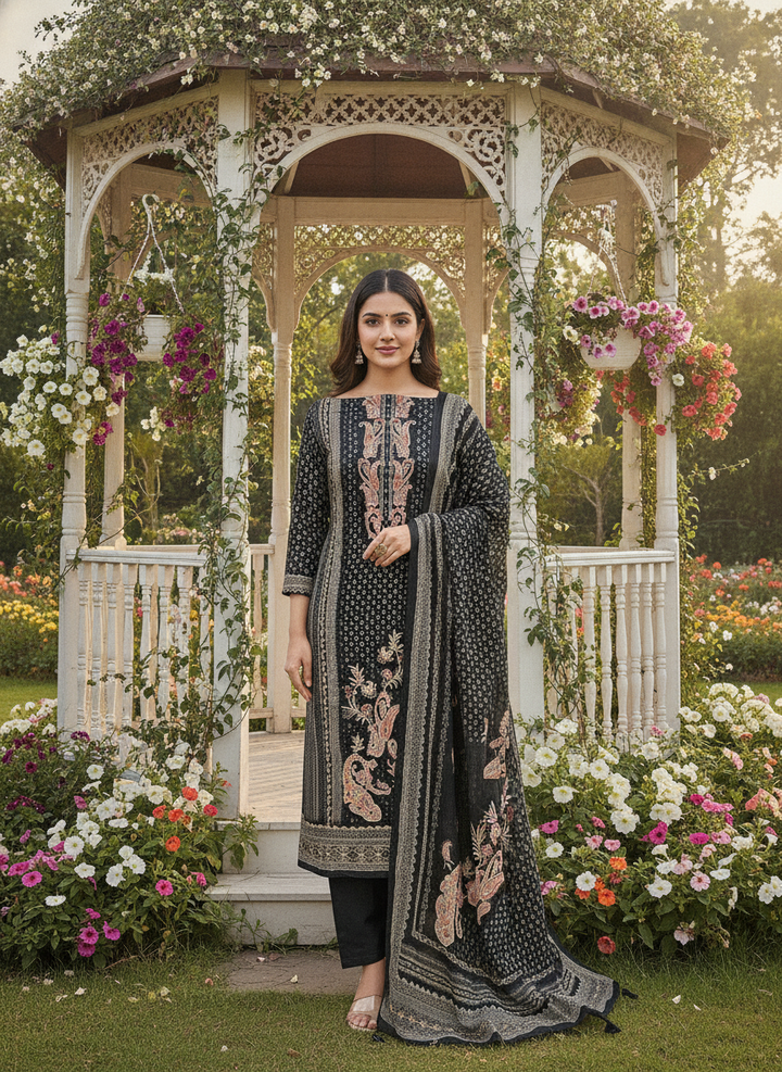 Black Embroidered Cotton for Festive Evenings (58633)