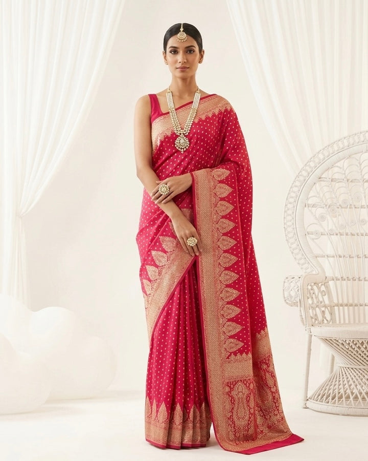 Rani Pink Silk Saree with Allover Embroidery (54909)