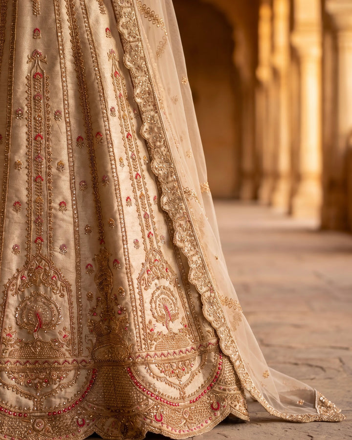 Cream Silk Bridal Lehenga with Embroidery (49200)