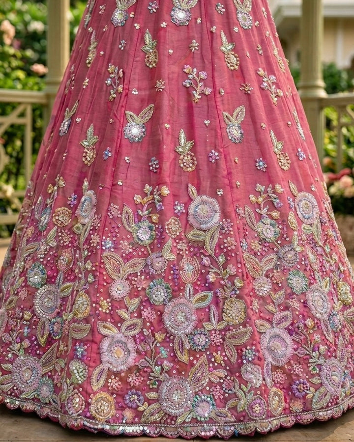 Embroidered Pink Organza Dupatta with Elegant Detailing (54519)