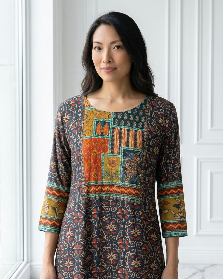 Printed Embroidery Blue Silk Festive Ensemble (36983)