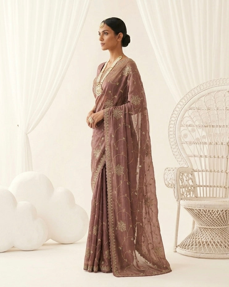 Heritage Purple Organza Embroidered Saree (54589)