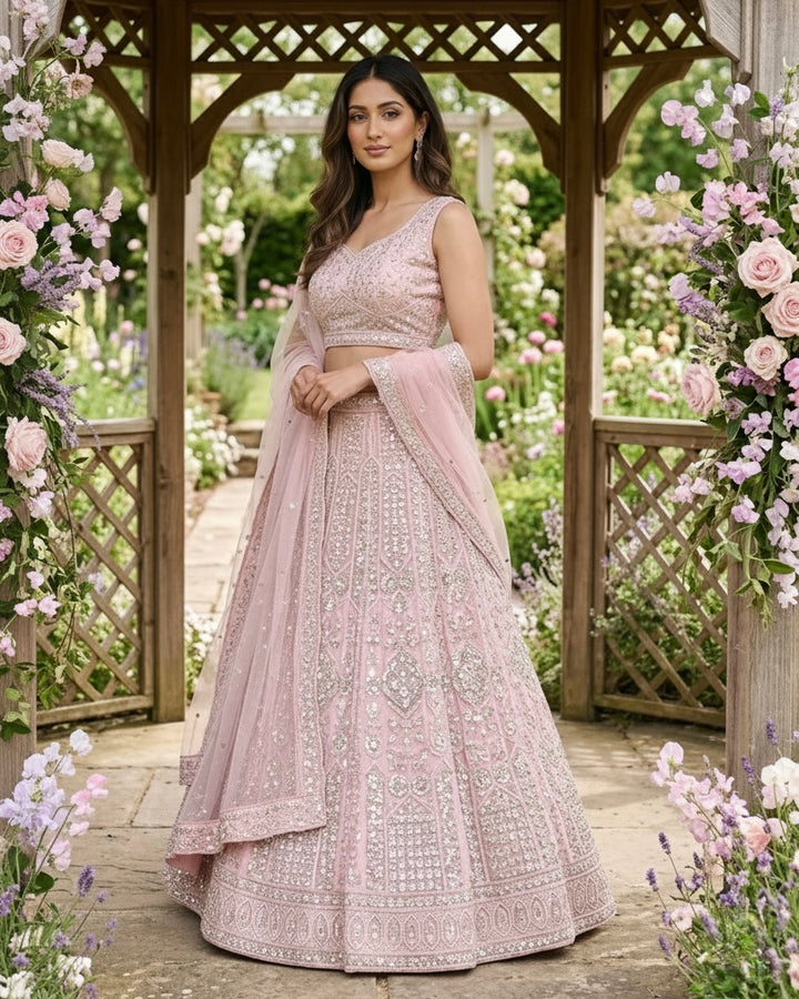 Embroidered Light Pink Net Dupatta (55068)