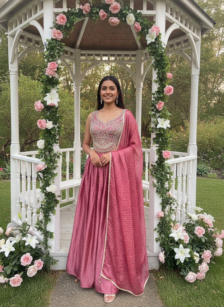 Embroidered Pink Silk Plazo for Effortless Elegance (56407)