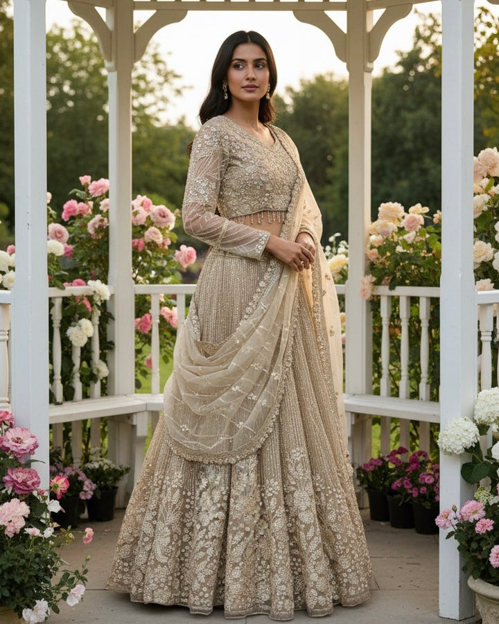 Bridal Gold Net Embroidered Dupatta (45711)
