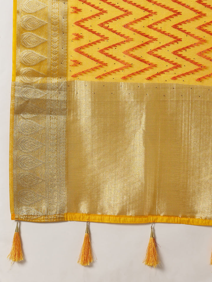 Aarohi  - Organza Yellow Zari Embroidered Saree (23764)