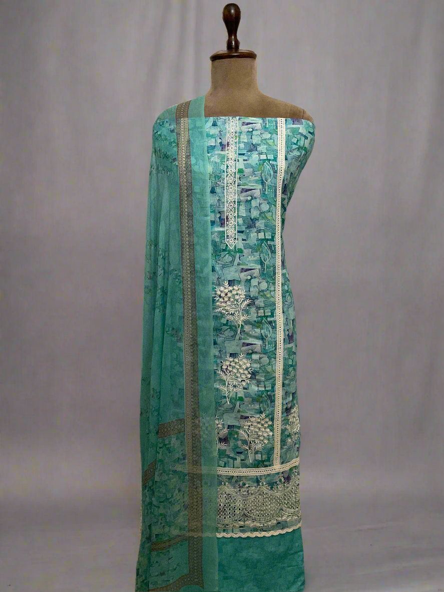Printed Cotton Embroidered Suit (41512)