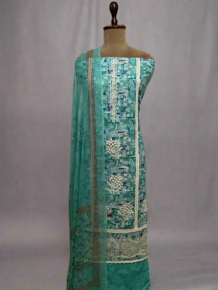 Printed Cotton Embroidered Suit (41512)