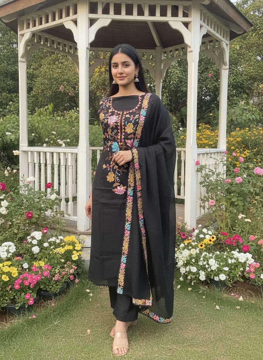 Embroidered Black Mull Unstitched Casual Elegance (58816)