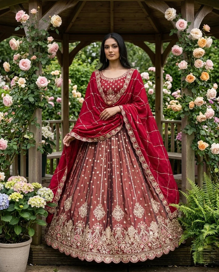Rani Pink Silk Embroidered Festive Dupatta (53922)