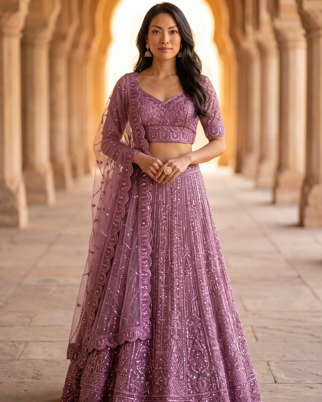 Lavender Net Embroidered Lehenga (55072)