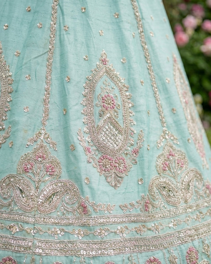 Embroidered Light Blue Tissue Bridal Dupatta (49424)
