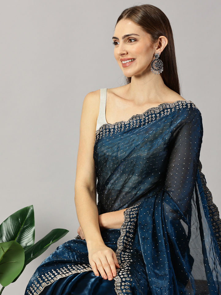 Organza Stone Embroidered Saree