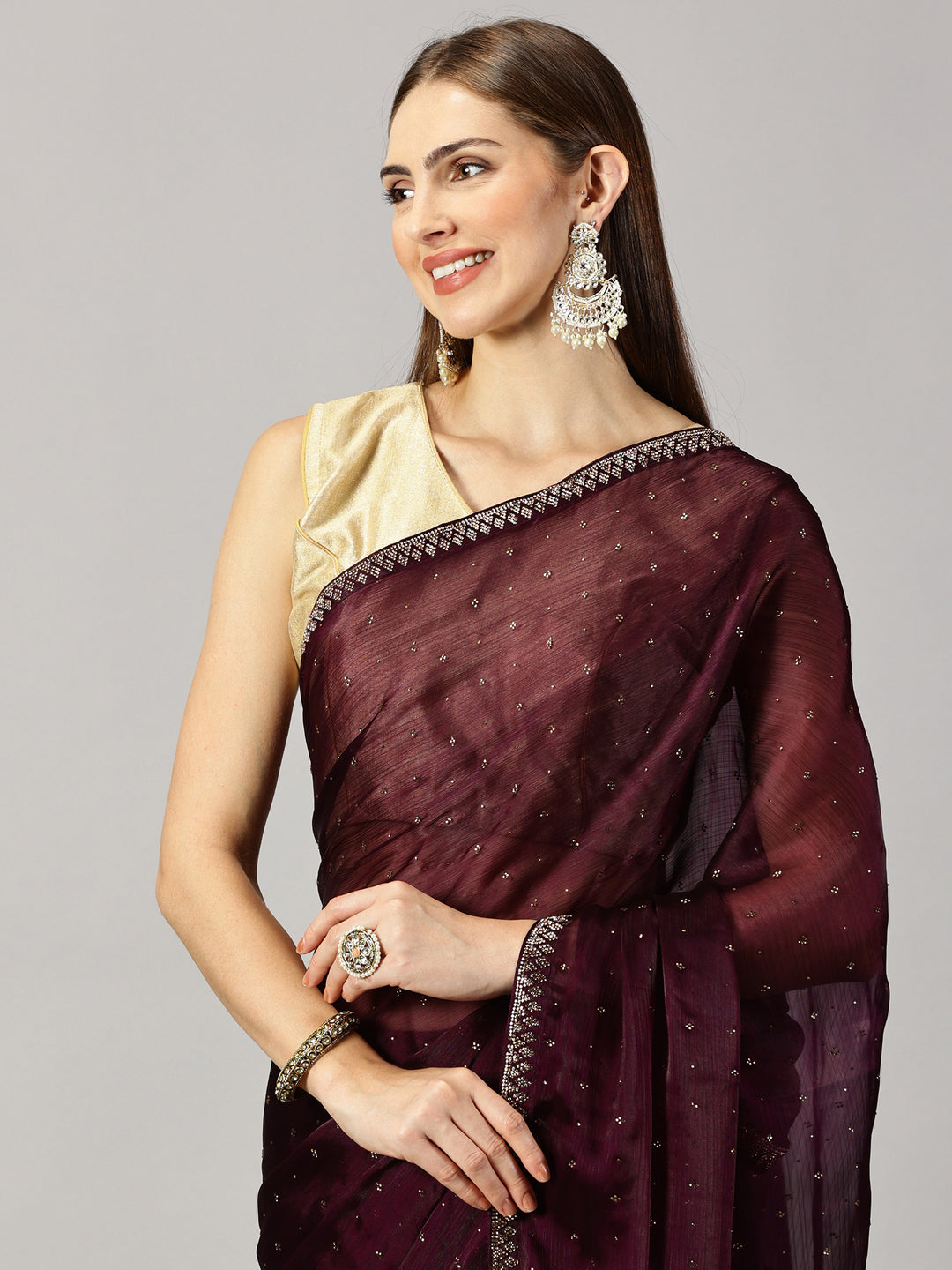 Organza Stone Embroidered Saree