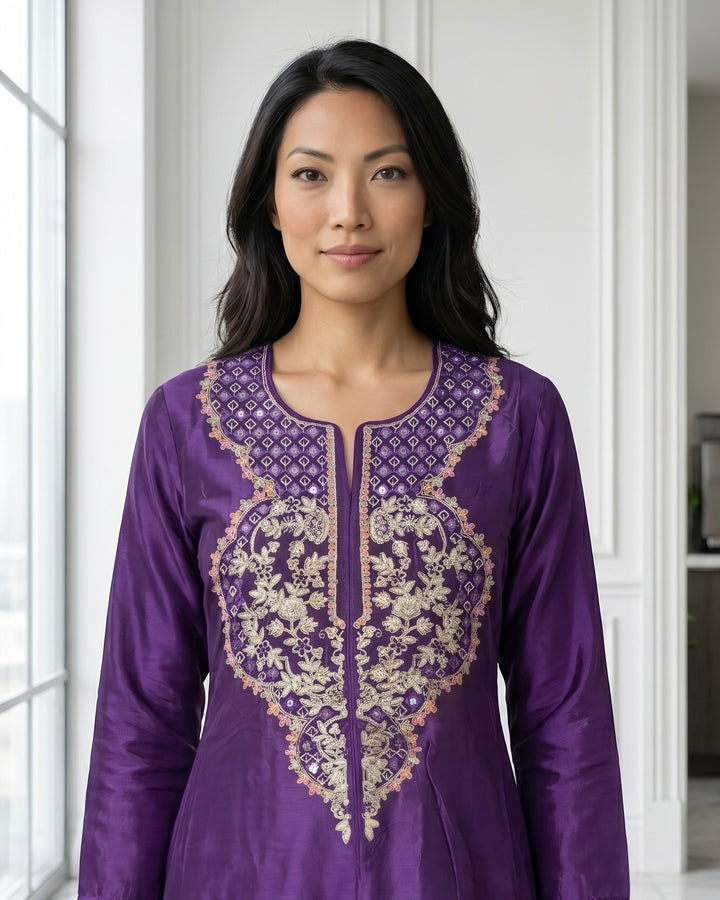 Purple Chinnon Embroidered Festive Ensemble (46967)