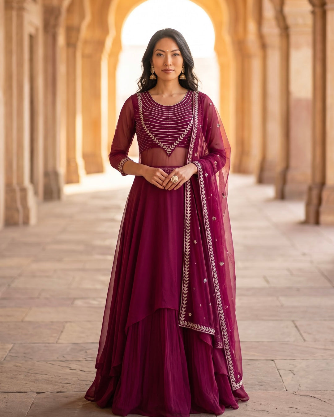 Embroidered Chinnon Indo western for Festive Celebrations (47961)