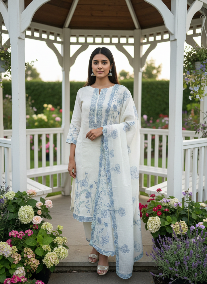 Embroidered Cream Linen for Effortless Elegance (55143)