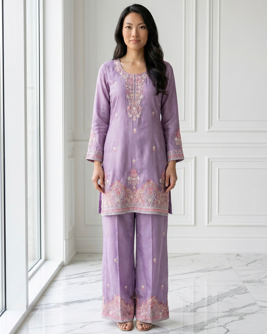 Lavender Crepe Embroidered Dupatta with Heritage Elegance (56114)