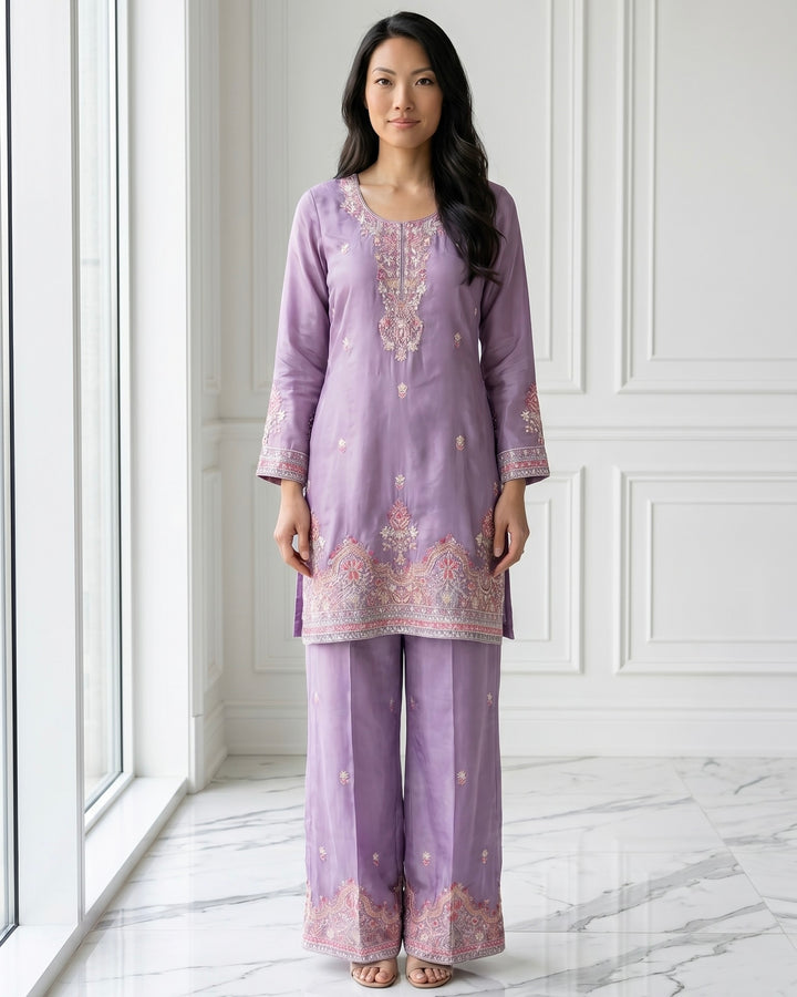 Lavender Crepe Embroidered Dupatta with Heritage Elegance (56114)